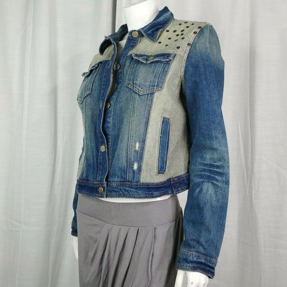 DKNY Jeans Two Toned Studded Denim Jacket Size L - Picture 3 of 12